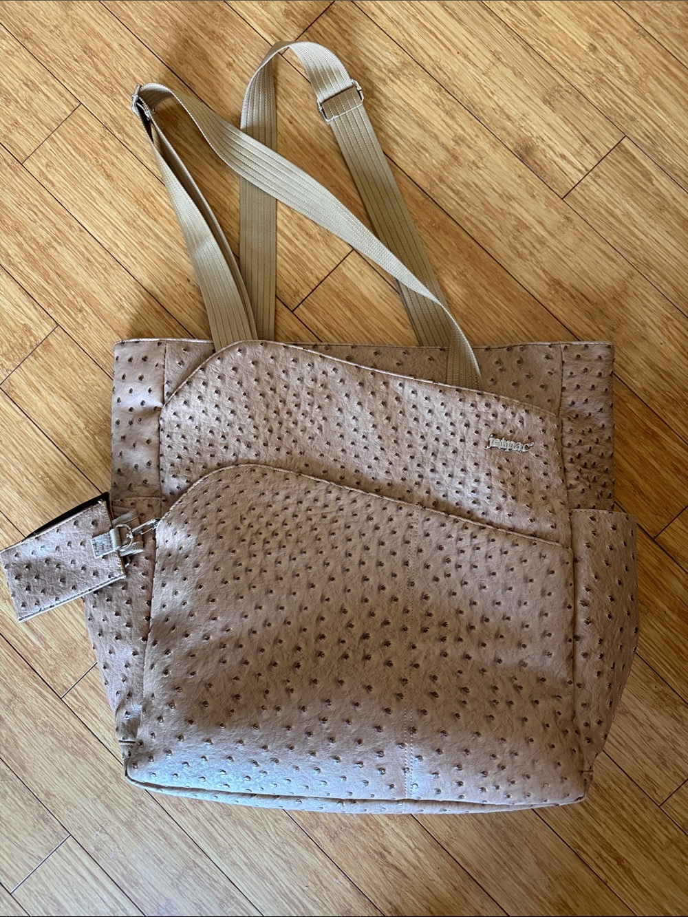 Textured Taupe Tote Bag with Adjustable Straps